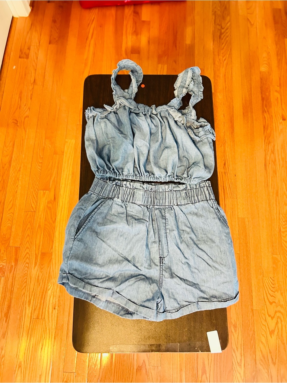Papaya Light Blue Denim-Look Women’s Short Set